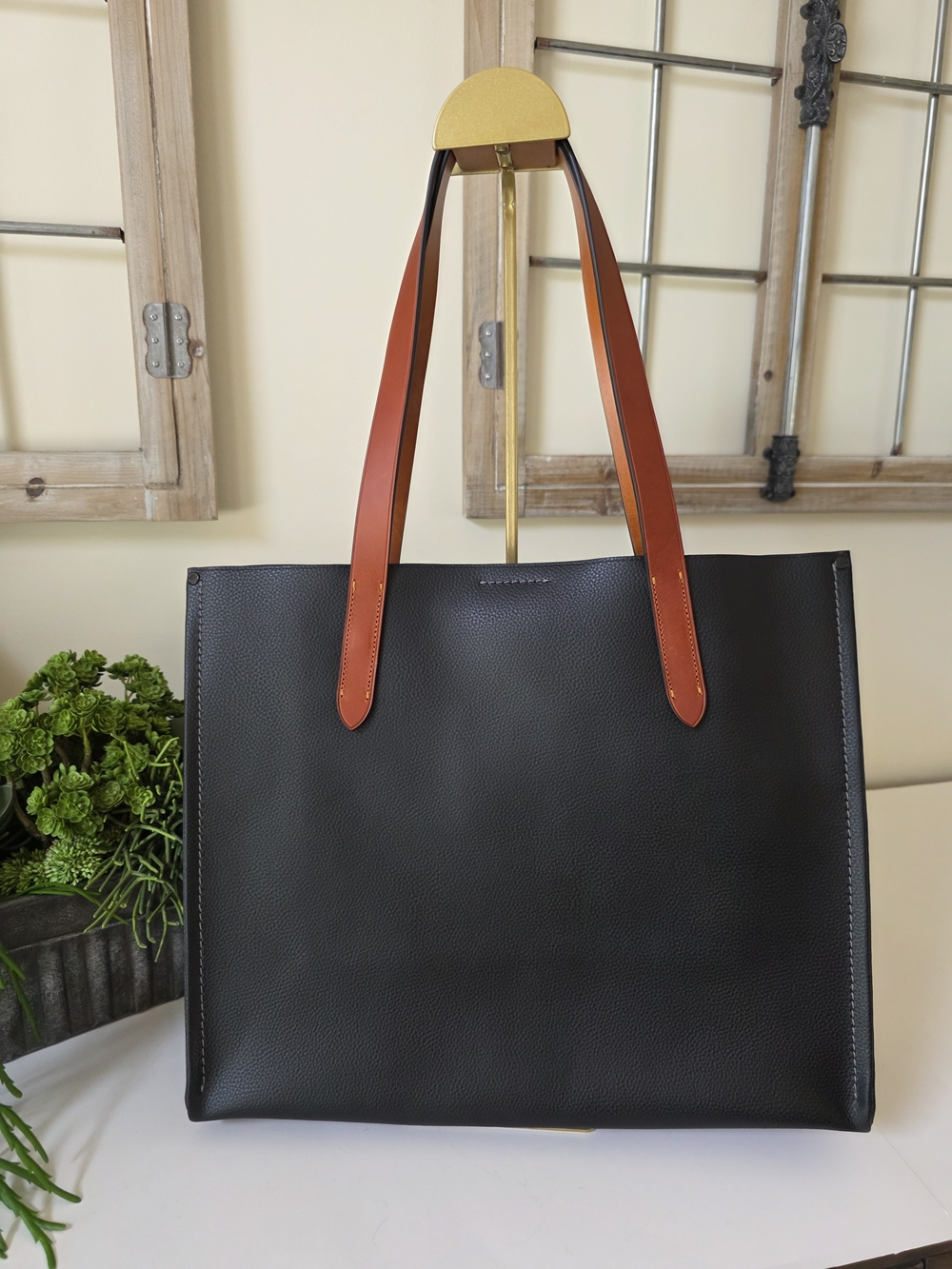 Coach Relay Tote Laptop Bag Black Polished Pebble Leather Large - Picture 3 of 15